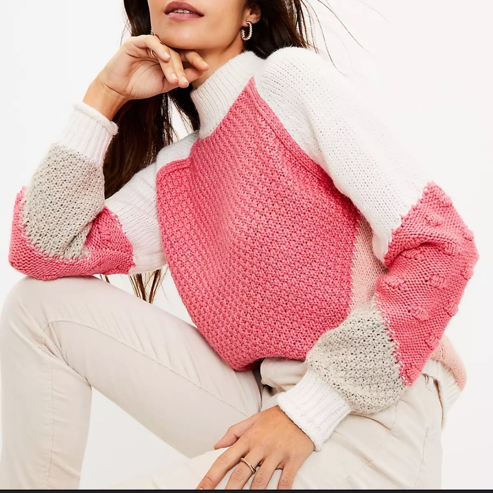 LOFT Pink Colorblock Stitchy Sweater Size XL